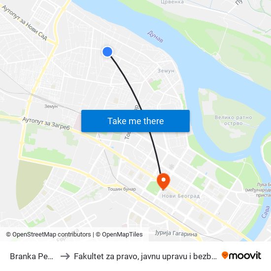 Branka Pešića to Fakultet za pravo, javnu upravu i bezbednost map