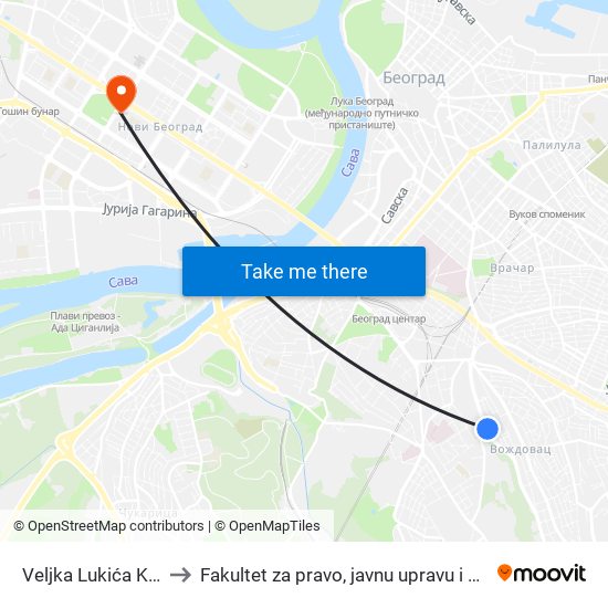 Veljka Lukića Kurjaka to Fakultet za pravo, javnu upravu i bezbednost map