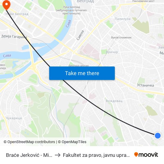 Braće Jerković - Mitrovo Brdo to Fakultet za pravo, javnu upravu i bezbednost map