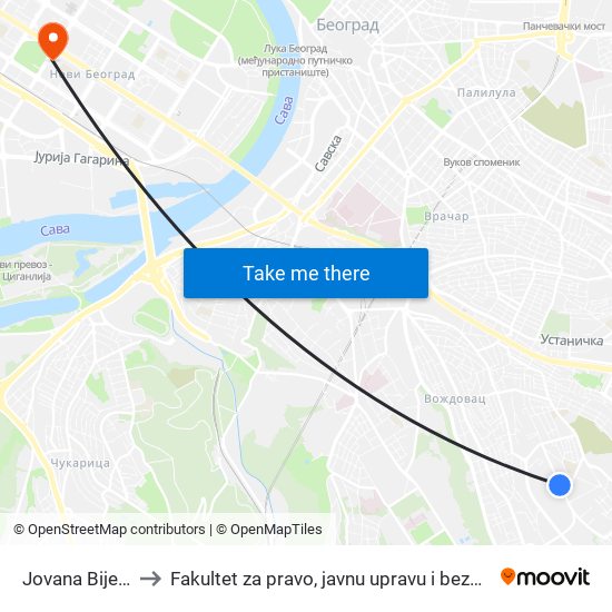 Jovana Bijelića to Fakultet za pravo, javnu upravu i bezbednost map