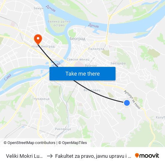 Veliki Mokri Lug - Ulaz to Fakultet za pravo, javnu upravu i bezbednost map