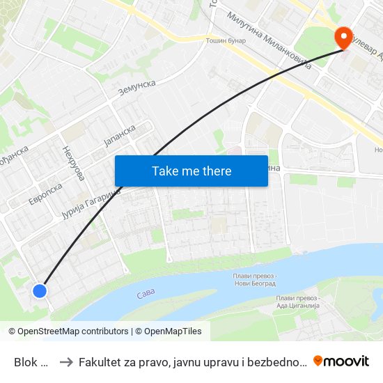 Blok 45 to Fakultet za pravo, javnu upravu i bezbednost map