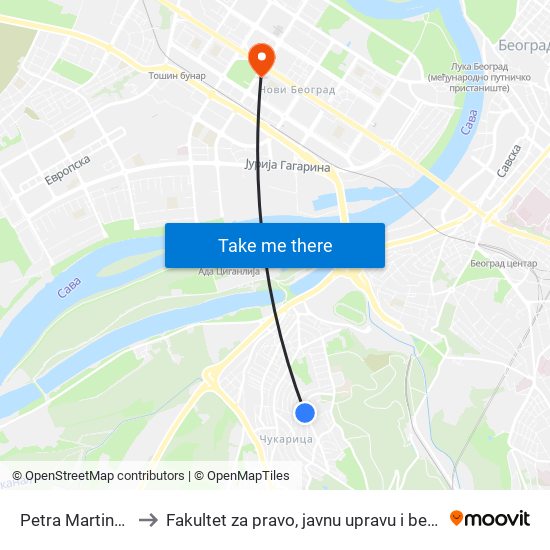 Petra Martinovića to Fakultet za pravo, javnu upravu i bezbednost map