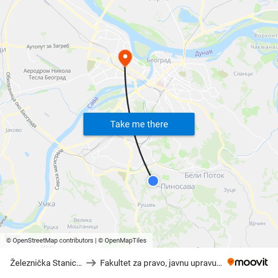 Železnička Stanica Resnik to Fakultet za pravo, javnu upravu i bezbednost map