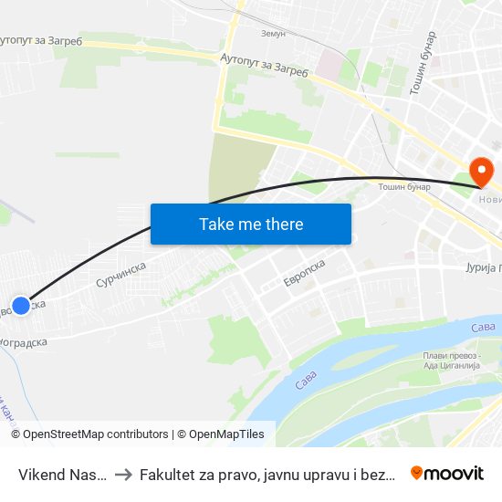 Vikend Naselje to Fakultet za pravo, javnu upravu i bezbednost map