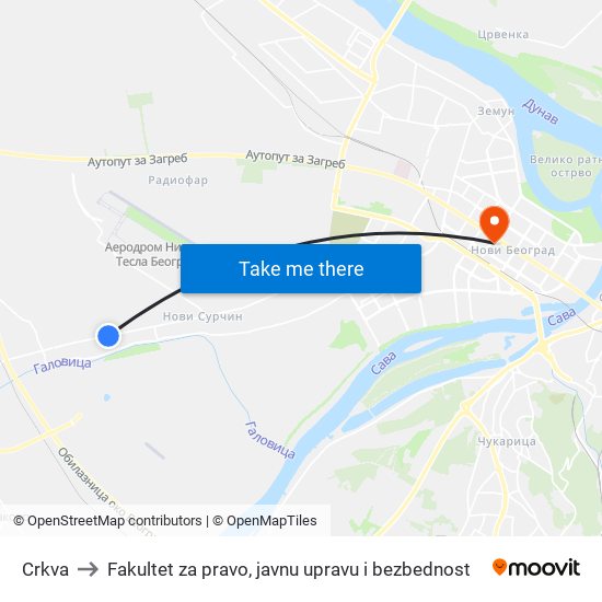 Crkva to Fakultet za pravo, javnu upravu i bezbednost map