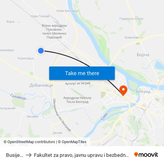 Busije 1 to Fakultet za pravo, javnu upravu i bezbednost map