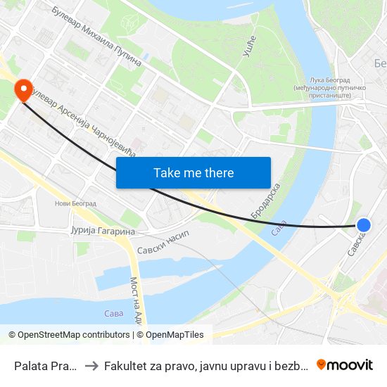 Palata Pravde to Fakultet za pravo, javnu upravu i bezbednost map