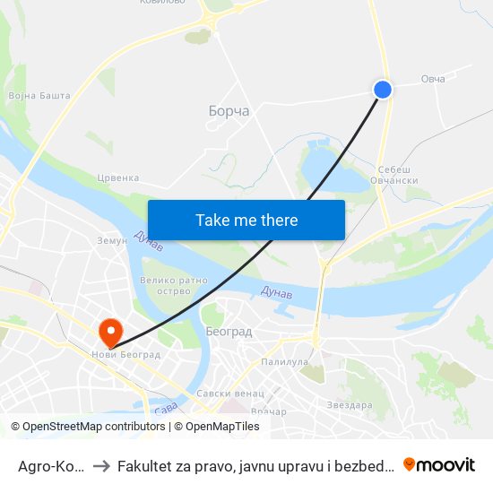 Agro-Koka to Fakultet za pravo, javnu upravu i bezbednost map