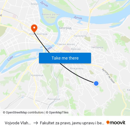 Vojvode Vlahovića to Fakultet za pravo, javnu upravu i bezbednost map