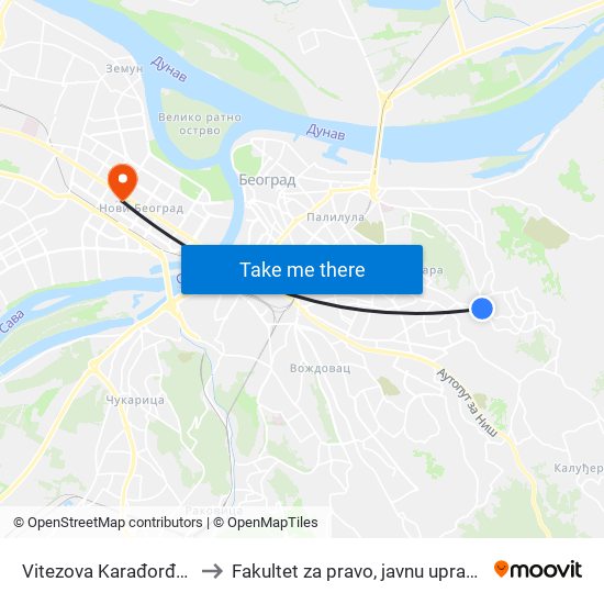 Vitezova Karađorđeve Zvezde to Fakultet za pravo, javnu upravu i bezbednost map