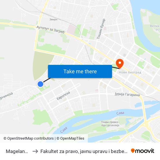 Magelanova to Fakultet za pravo, javnu upravu i bezbednost map