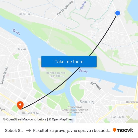 Sebeš Suvi to Fakultet za pravo, javnu upravu i bezbednost map