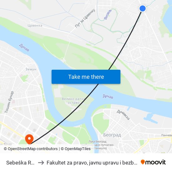 Sebeška Reka to Fakultet za pravo, javnu upravu i bezbednost map