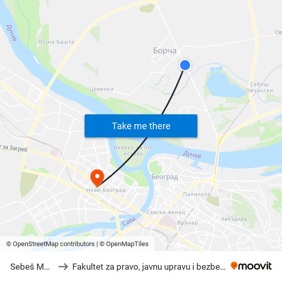 Sebeš Mokri to Fakultet za pravo, javnu upravu i bezbednost map