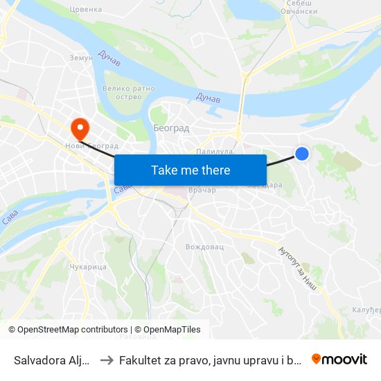 Salvadora Aljendea to Fakultet za pravo, javnu upravu i bezbednost map