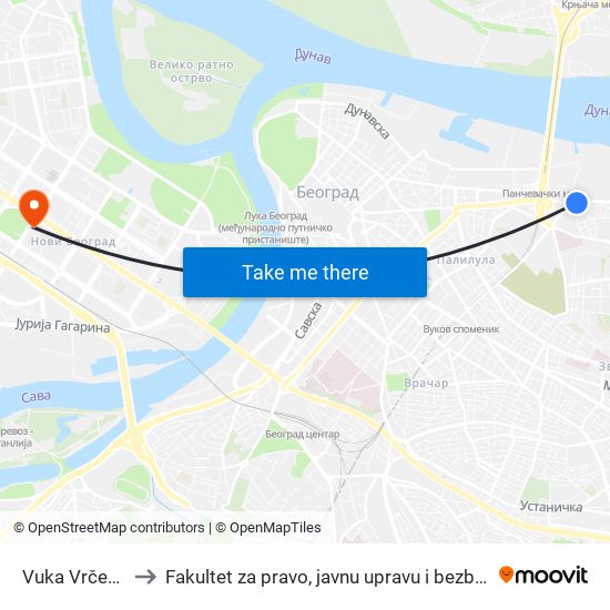 Vuka Vrčevića to Fakultet za pravo, javnu upravu i bezbednost map