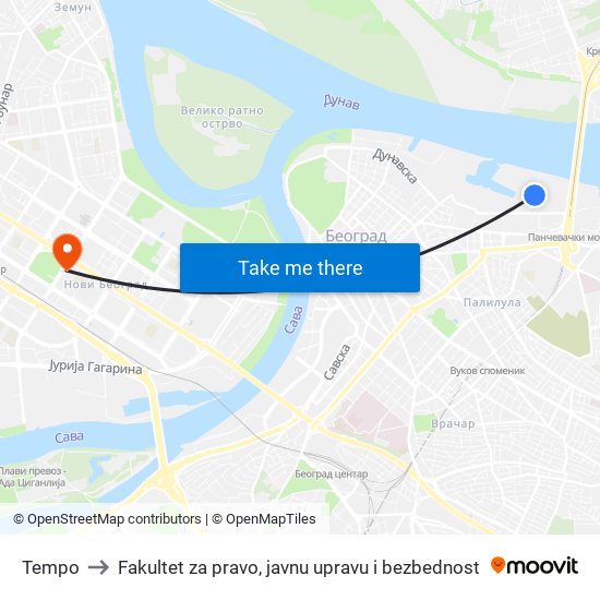 Tempo to Fakultet za pravo, javnu upravu i bezbednost map