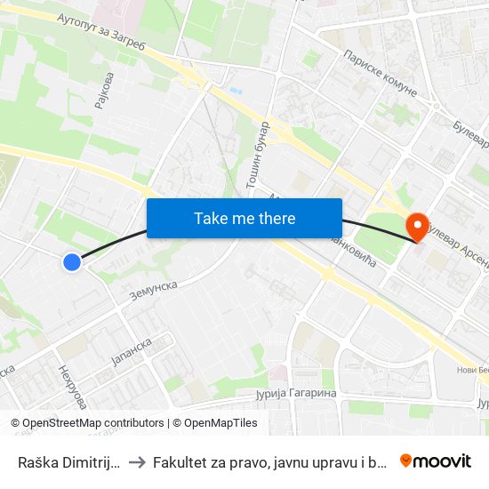 Raška Dimitrijevića to Fakultet za pravo, javnu upravu i bezbednost map