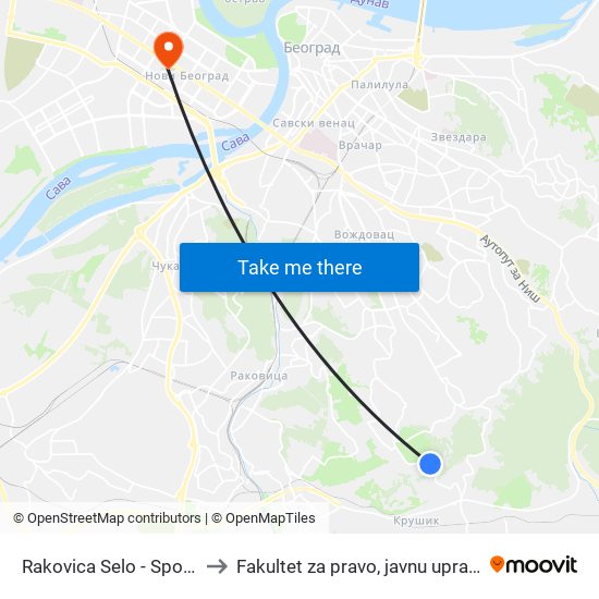 Rakovica Selo - Spomen Česma to Fakultet za pravo, javnu upravu i bezbednost map