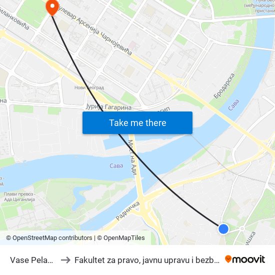 Vase Pelagića to Fakultet za pravo, javnu upravu i bezbednost map