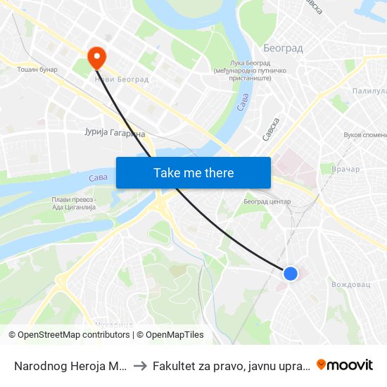 Narodnog Heroja Milana Tepića to Fakultet za pravo, javnu upravu i bezbednost map