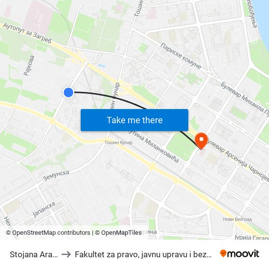 Stojana Aralice to Fakultet za pravo, javnu upravu i bezbednost map