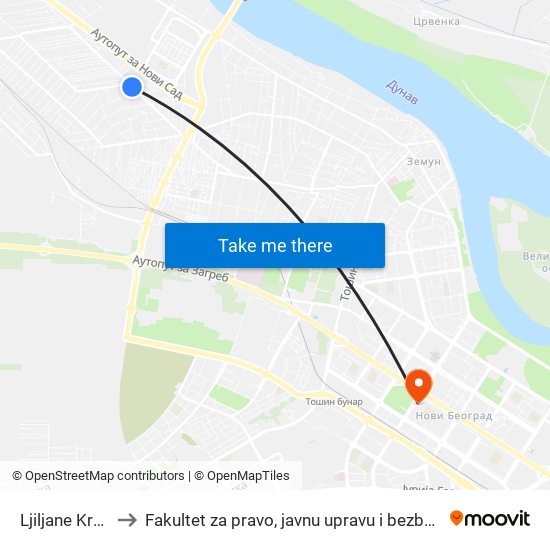 Ljiljane Krstić to Fakultet za pravo, javnu upravu i bezbednost map