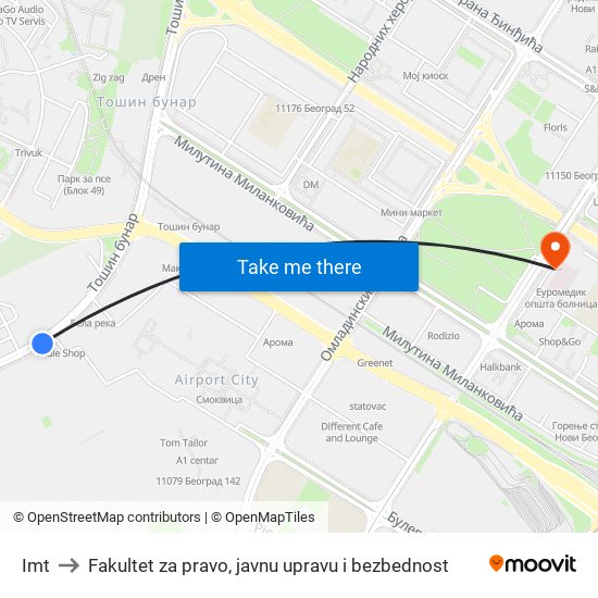 Imt to Fakultet za pravo, javnu upravu i bezbednost map