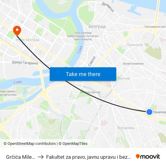 Grčića Milenka to Fakultet za pravo, javnu upravu i bezbednost map