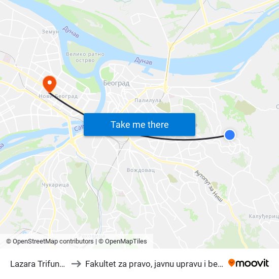 Lazara Trifunovića to Fakultet za pravo, javnu upravu i bezbednost map