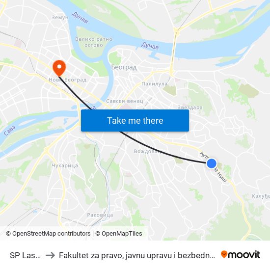 SP Lasta to Fakultet za pravo, javnu upravu i bezbednost map