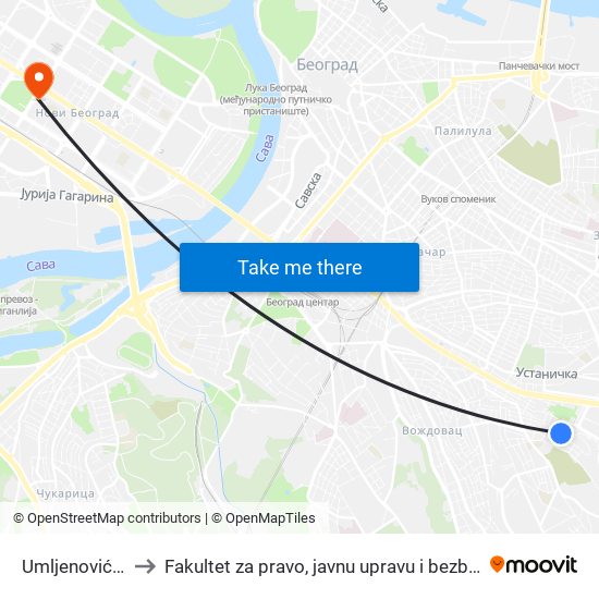 Umljenovićeva to Fakultet za pravo, javnu upravu i bezbednost map