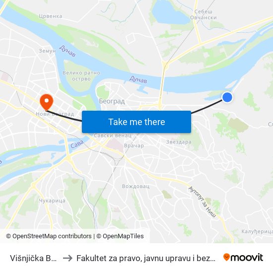 Višnjička Banja to Fakultet za pravo, javnu upravu i bezbednost map