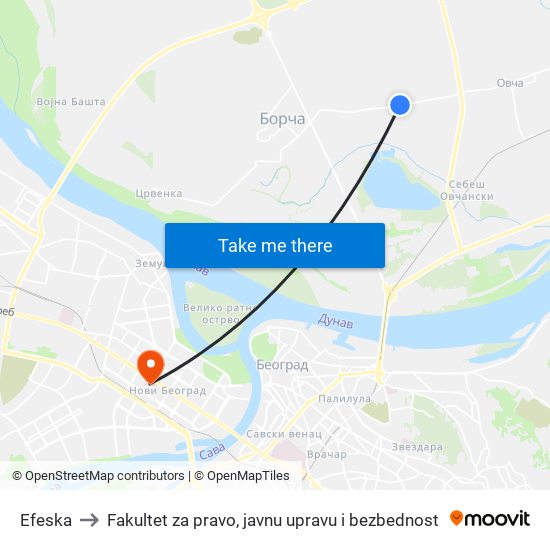 Efeska to Fakultet za pravo, javnu upravu i bezbednost map