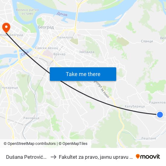 Dušana Petrovića Šaneta to Fakultet za pravo, javnu upravu i bezbednost map