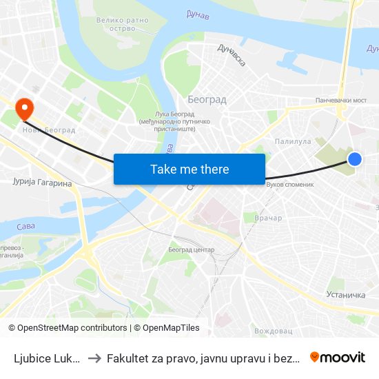 Ljubice Luković to Fakultet za pravo, javnu upravu i bezbednost map