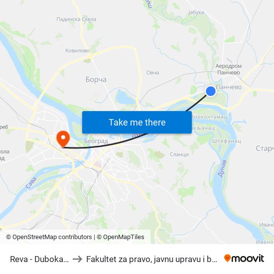 Reva - Duboka Bara to Fakultet za pravo, javnu upravu i bezbednost map