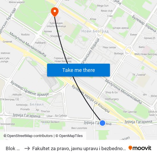 Blok 42 to Fakultet za pravo, javnu upravu i bezbednost map