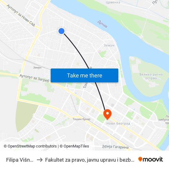 Filipa Višnjića to Fakultet za pravo, javnu upravu i bezbednost map