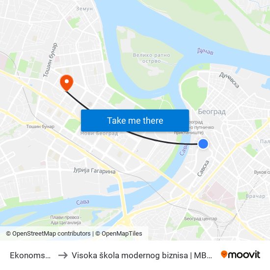 Ekonomski Fakultet to Visoka škola modernog biznisa | MBS - Modern Business School map