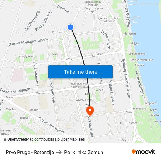 Prve Pruge - Retenzija to Poliklinika Zemun map