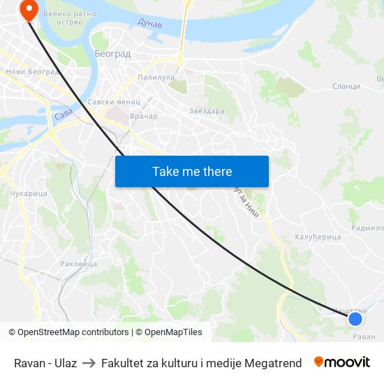 Ravan - Ulaz to Fakultet za kulturu i medije Megatrend map