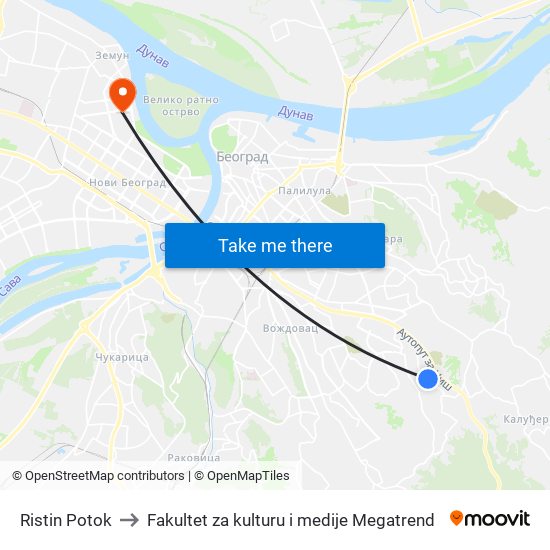 Ristin Potok to Fakultet za kulturu i medije Megatrend map