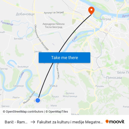 Barič - Rampa to Fakultet za kulturu i medije Megatrend map