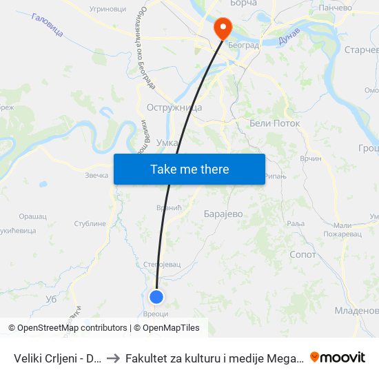 Veliki Crljeni - Dom to Fakultet za kulturu i medije Megatrend map