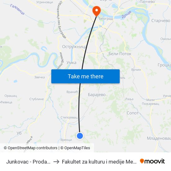 Junkovac - Prodavnica to Fakultet za kulturu i medije Megatrend map