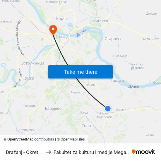 Dražanj - Okretnica to Fakultet za kulturu i medije Megatrend map