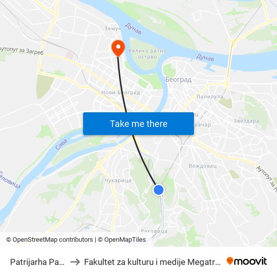 Patrijarha Pavla to Fakultet za kulturu i medije Megatrend map