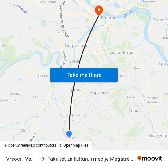 Vreoci - Vaga to Fakultet za kulturu i medije Megatrend map